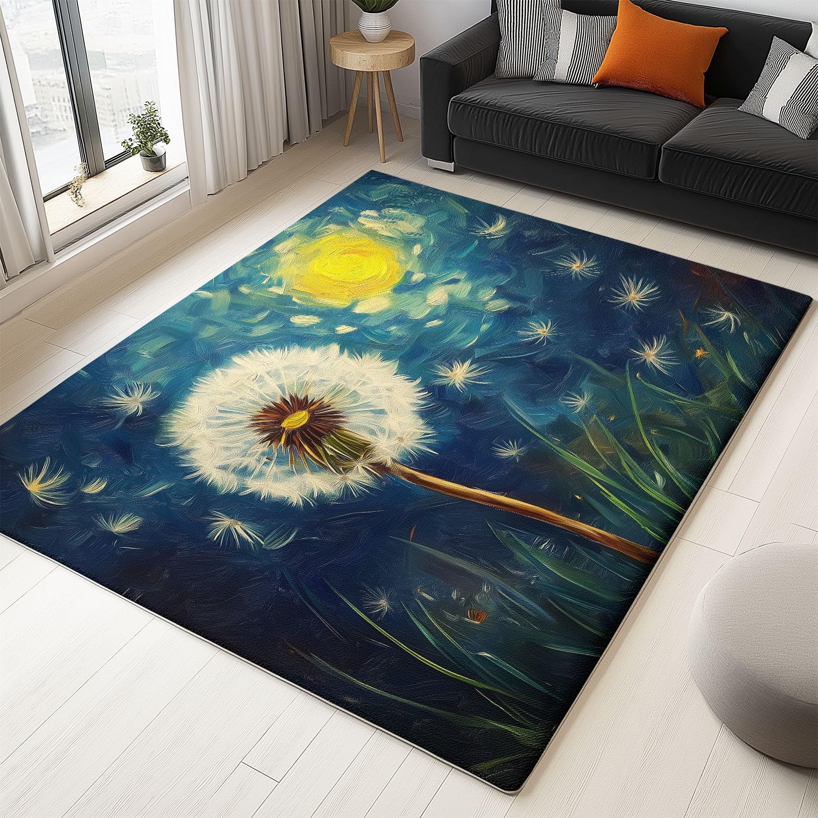Dywan, 120 x 170 cm, nasiona mniszka lekarskiego, do salonu, krótkie runo, nadaje się do prania – do jadalni, nowoczesnego, dużego, abstrakcyjnego stylu, super miękki, antypoślizgowy, puszysty