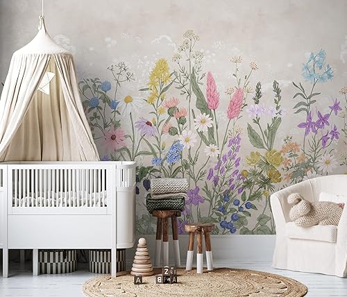 Miniatura 3 de Murwall Colorful Wild Flower Wallpaper Wild Floral Garden Wall Mural Botanical Florals with Plants Wallpaper (STYLE1)