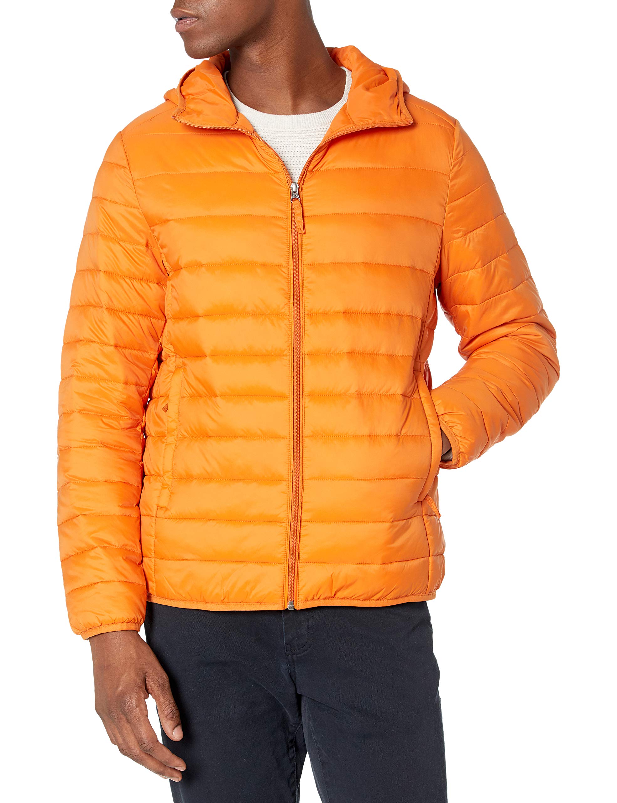 Amazon Essentials Men's Lightweight WaterResistant Packable Hooded Puffer Jacket Medium Orange