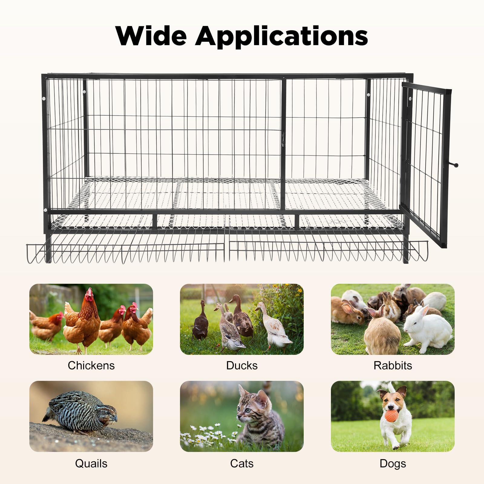 Jaula para pollo, 120 x 58 x 62 cm, con recolección automática de huevos, jaula de pollo de hierro exterior abatible y extraíble, para pollos, patos, conejos, gatos, perros, etc