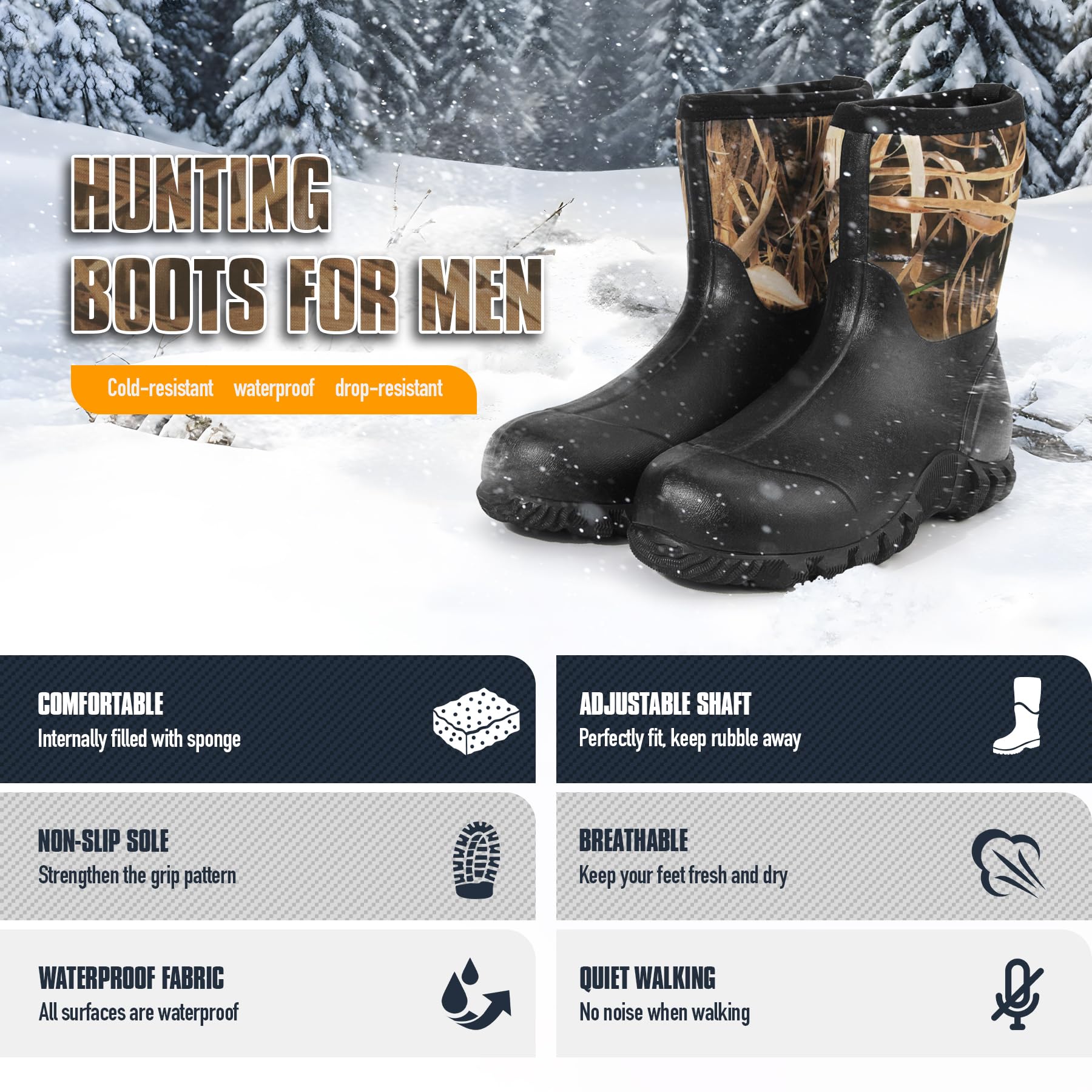 GUGULUZA Herren Halbe Gummistiefel Neopren Isoliert Wasserdicht Angeln Hof Stiefel