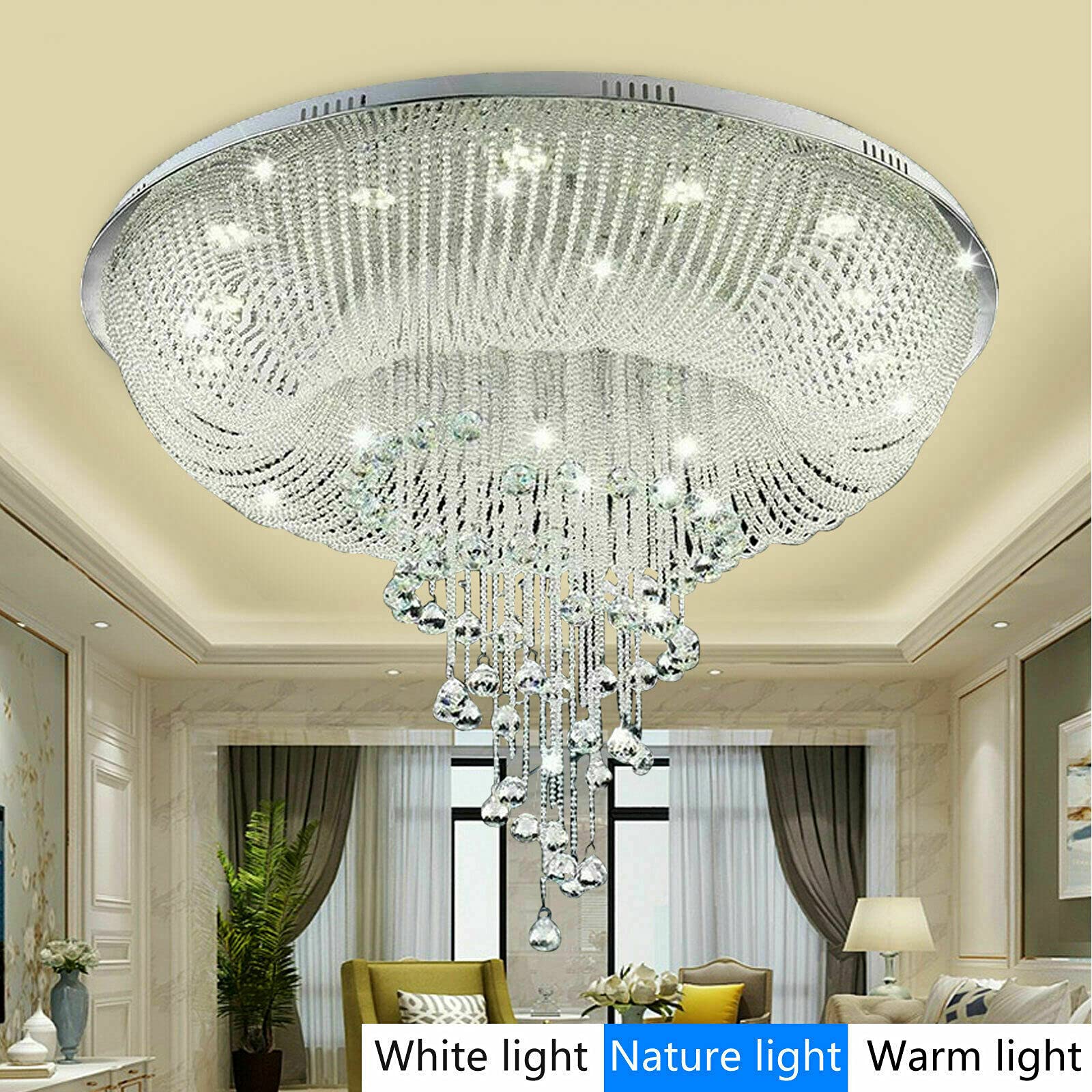 Lin Crystal  TFCFL Flush Mount Crystal Chandelier Ceiling Light, Modern