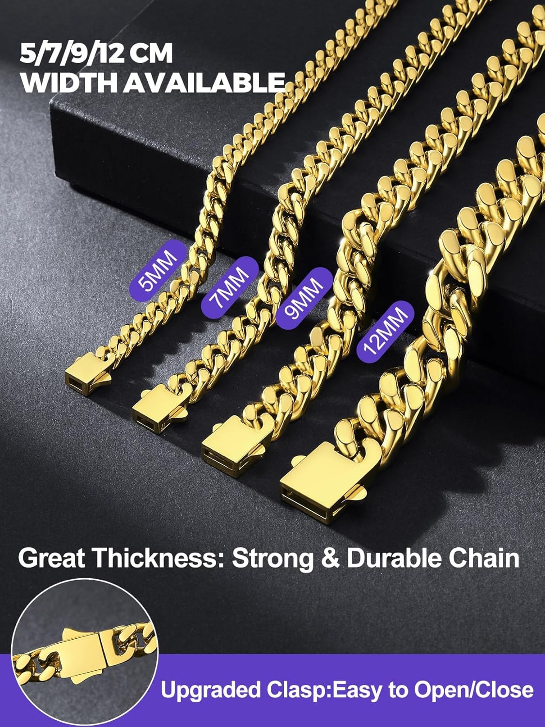 Stainless Steel Link Chain Necklace for Men Women 5/7/9/12mm Wide Chunky Cuban Curb Chains Hip Hop Jewelry(with Gift Box)