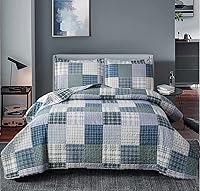 Vista 1 de Ycosy Juego de edredón a cuadros tamaño King, edredones de retazos, ropa de cama a cuadros, colcha reversible, colcha ligera, juego de cama