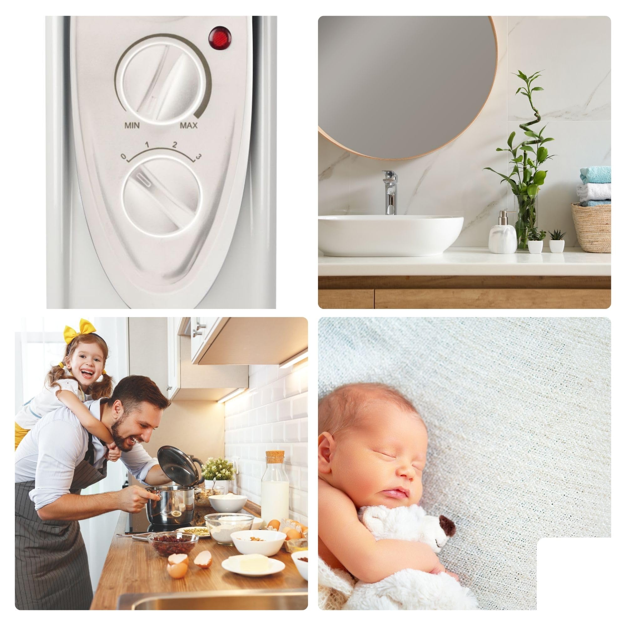 Perel Radiador de aceite de 2500W con 11 elementos, 3 niveles de calor, termostato ajustable, asa, ruedas, protección contra sobrecalentamiento y vuelco, calefactor portátil, silencioso y eficiente