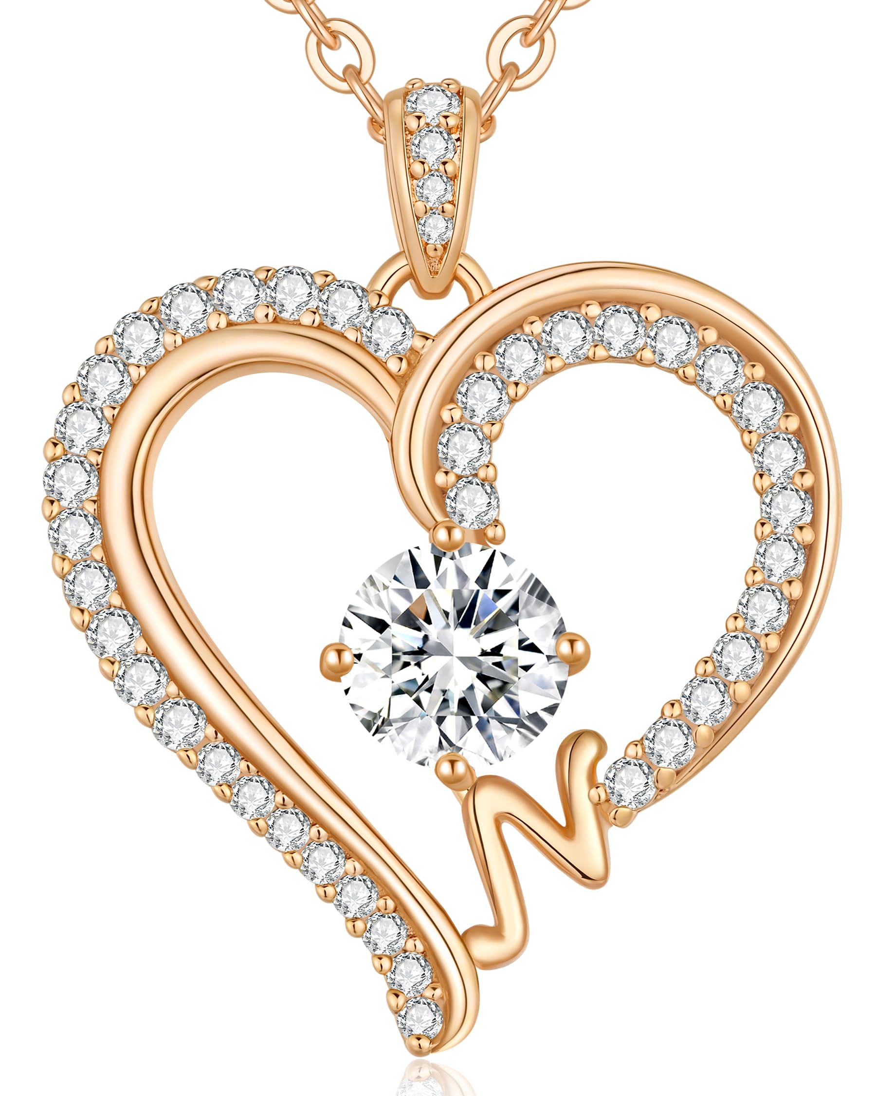 CDE Kette Damen mit Buchstabe Anhänger Herz Anhänger mit Zirkonia Schmuck Halskette für Frauen Geschenk für Freundin, Mama, Frau zum Geburtstag, Valentinstag Weihnachtsgeschenke