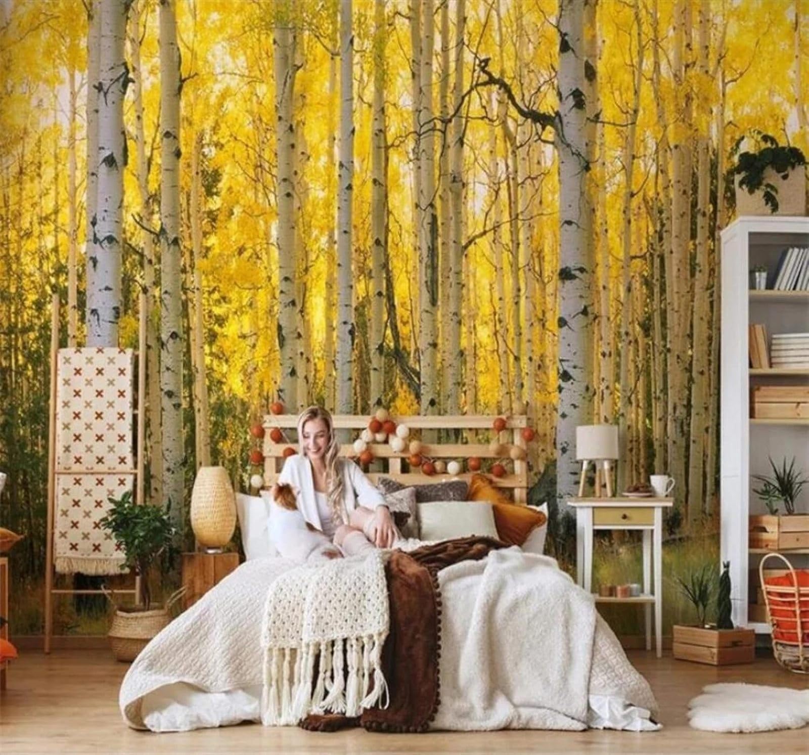 XLMING Three Dimensional Beautiful Autumn Forest Landscape 3D Wallpaper Premium Textured Silk Study Dining Living Room Bedroom Sofa TV Wall Easy Install-300cm×210cm