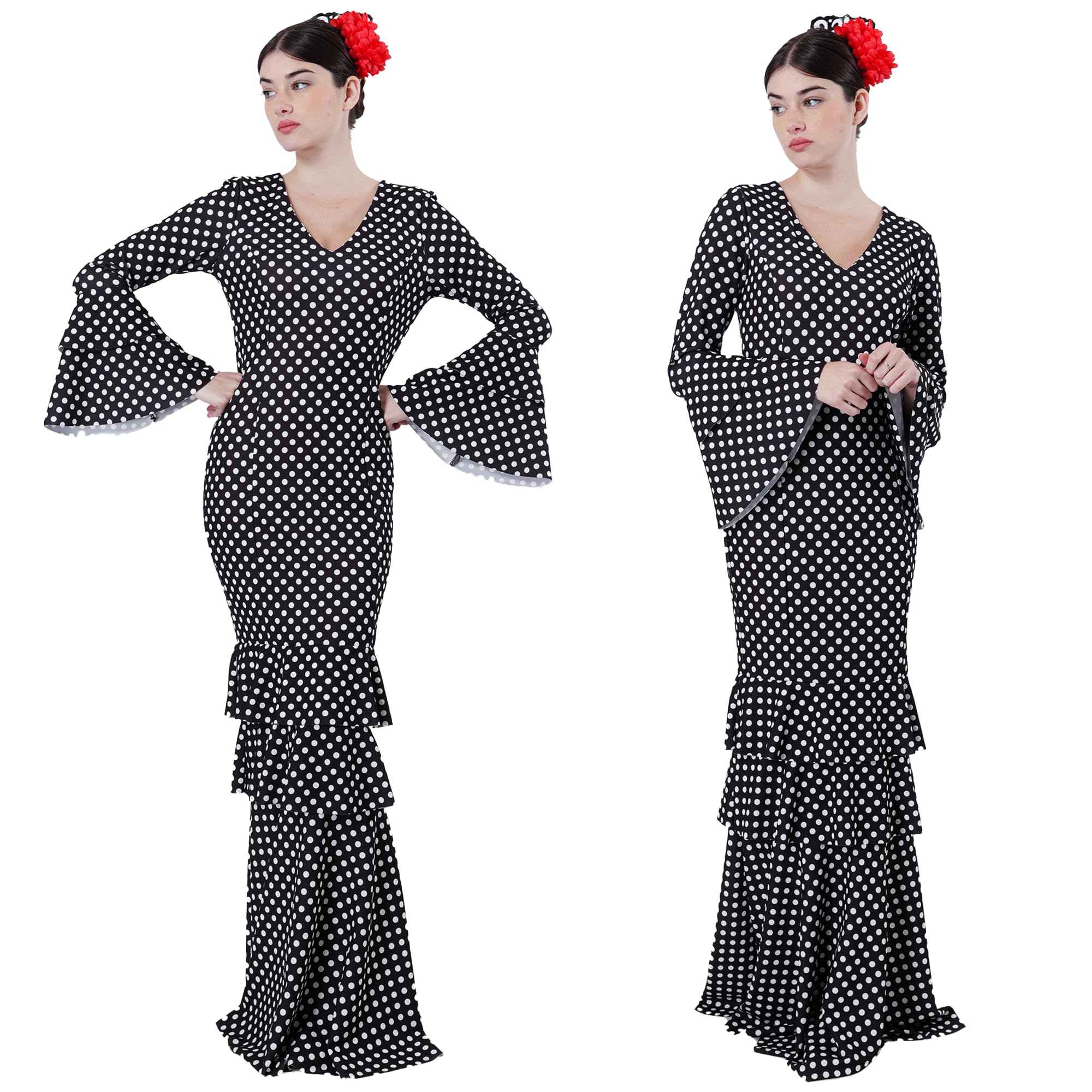 Carnavalife Disfraz flamenca talla única para mujer, Disfraz sevillana de flamenco, Disfraz chulapa andaluz, Disfraz gitana para Adultos, Vestido flamenca