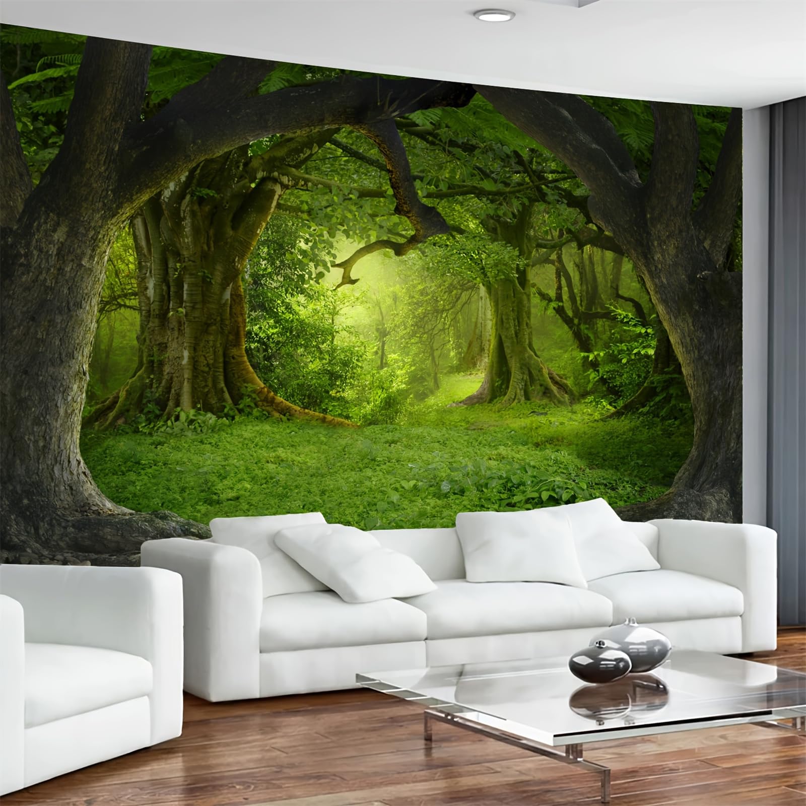 Skcess Tapisserie Murale Forêt Verte Grande - Paysage Nature Tropicale 260 X 240 Cm Pour Chambre Et Décoration