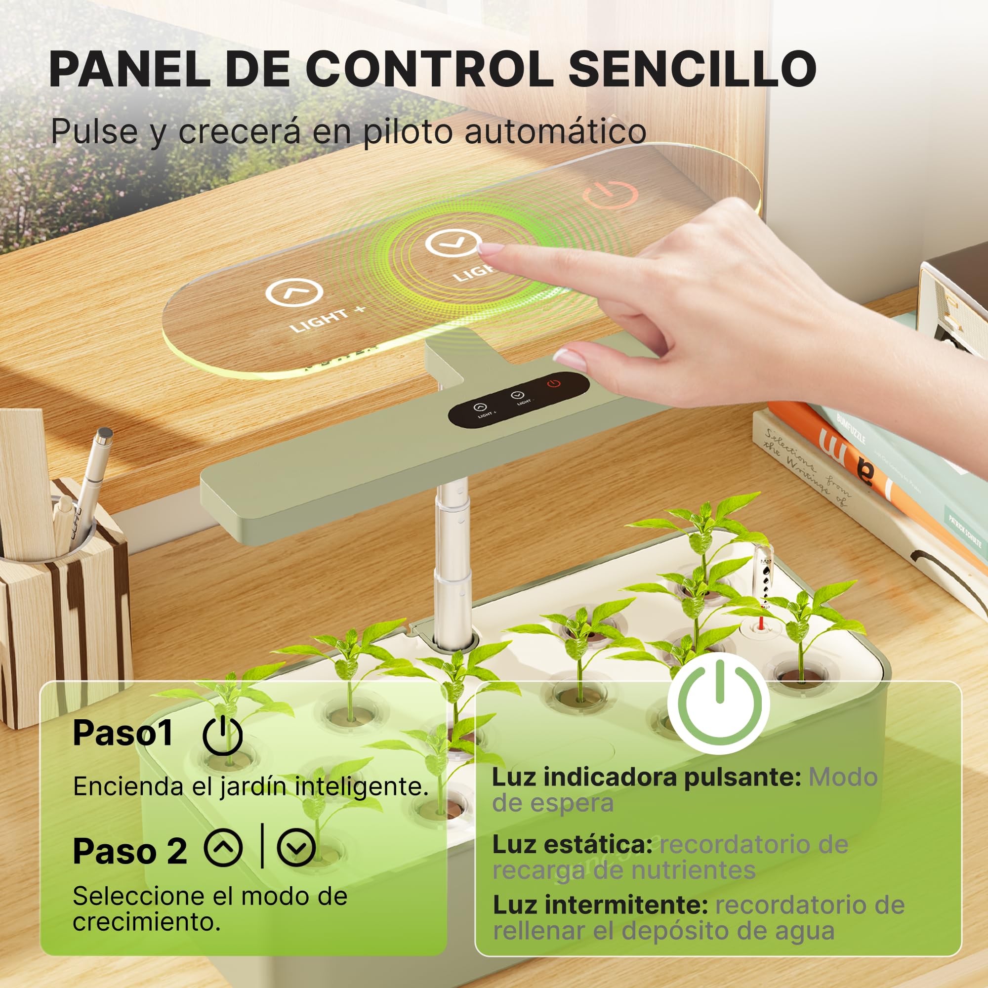 SUNCOZE Sistema de Cultivo Hidropónico Kit de Cultivo Interior con Iluminación LED Automática, Smart Garden 12 Pods, Altura Regulable, depósito de Agua de 4 l, Bomba silenciosa