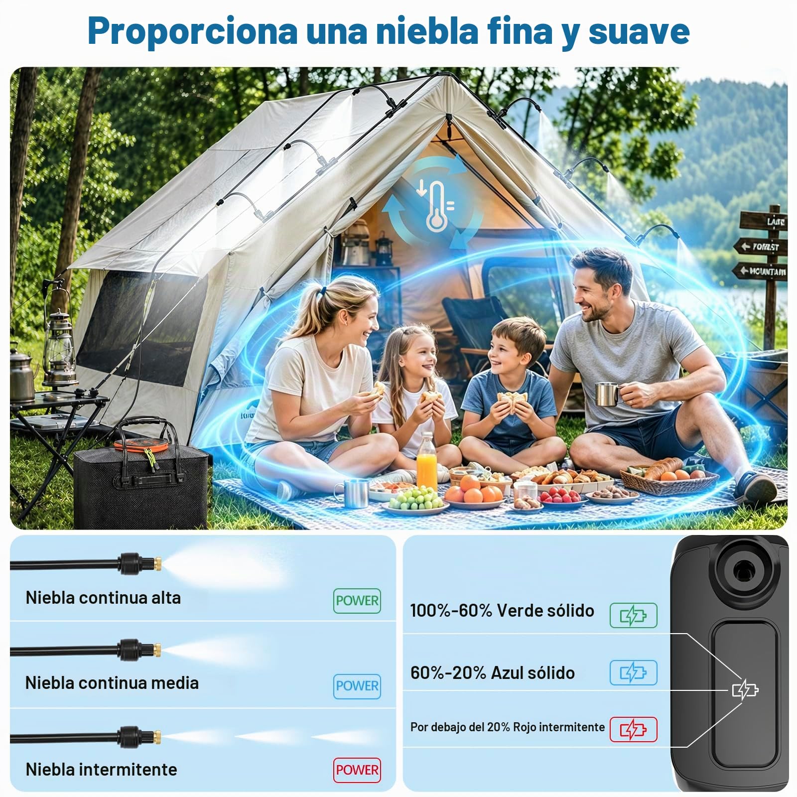 Bluepro Sistema de nebulización portátil de 50 pies para enfriar, rociadores para patio exterior con tanque plegable de 5.8 galones/22 L, bomba de 5200 mAh (IPX8) y 8 boquillas de latón ajustables