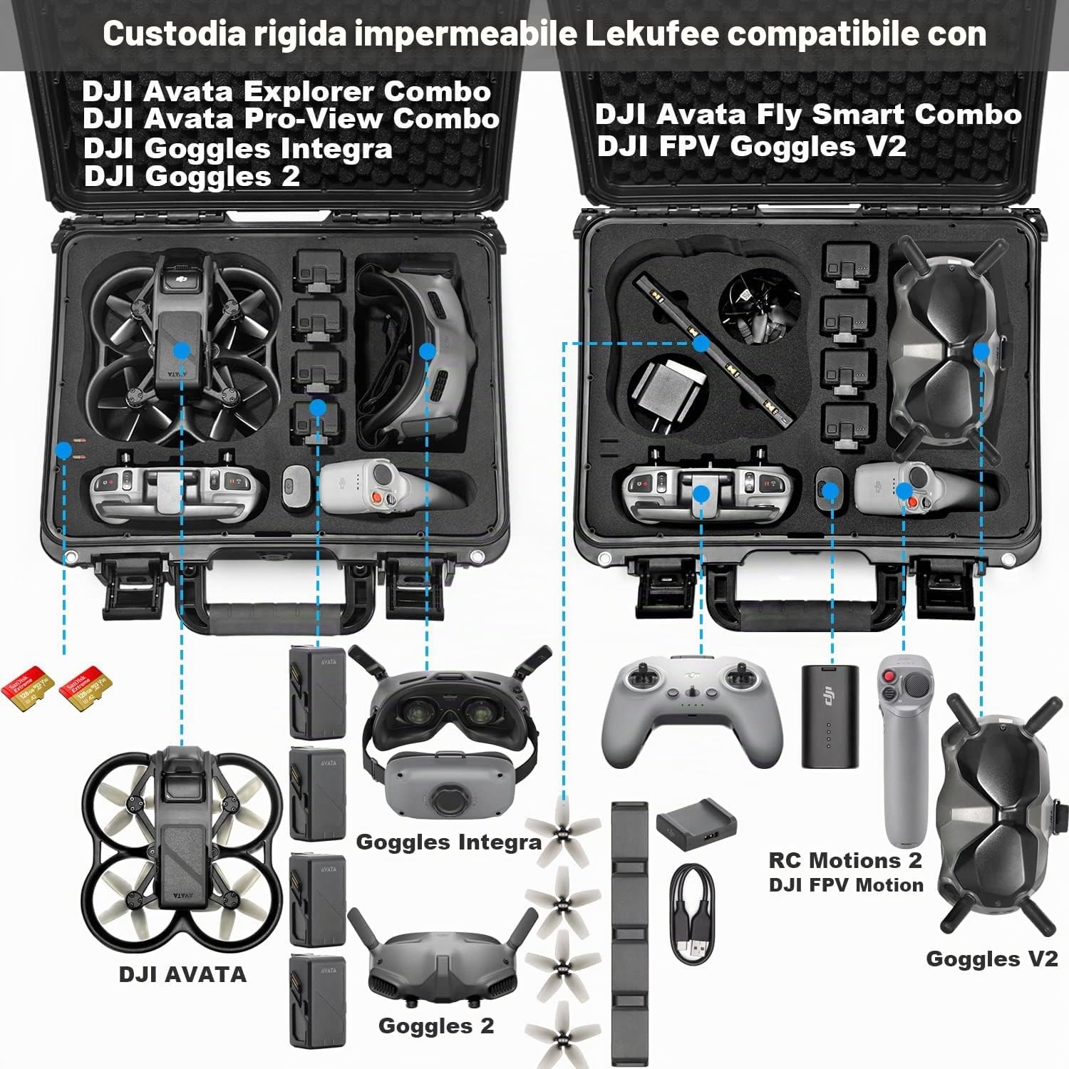 LEKUFEE Valigetta per DJI Avata 1 Explorer,Pro Combo,Fly Smart Combo,DJI Goggles 2/Goggles Integra/FPV Goggles V2 e Accessori (Solo Custodia)