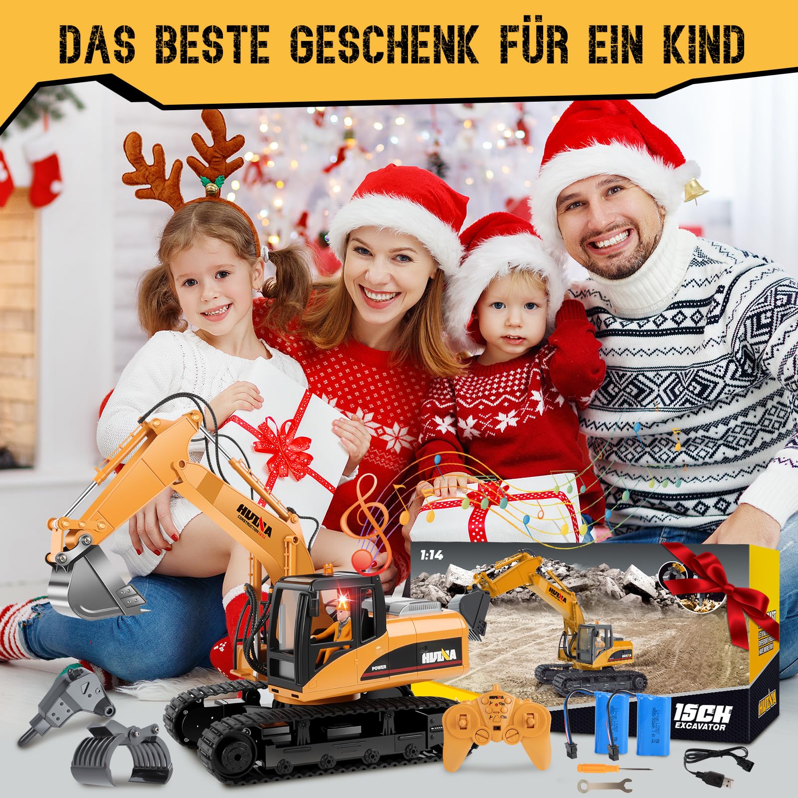 FORMIZON Löffel Hydraulikhammer Holzgreifer 3-in-1 2.4GHz Ferngesteuerter Bagger ab 8 Jahre, 1:14 Maßstab 15CH Anbaugeräte aus Metalllegierung Bagger Spielzeug ab 8 9 10 11 12 Jahre Jungen Geschenk