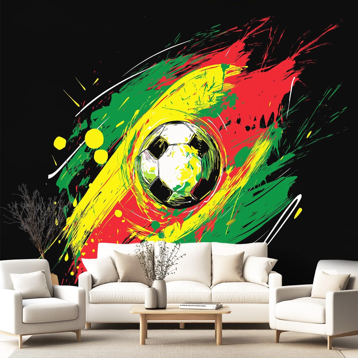 Tapeta 3D, energiczna piłka nożna, graffiti, sztuka abstrakcyjna, 350 x 256 cm, mural ścienny, dynamiczny sport, miejski styl uliczny, tapeta mural do sypialni, przedszkola, malowniczego ogrodu