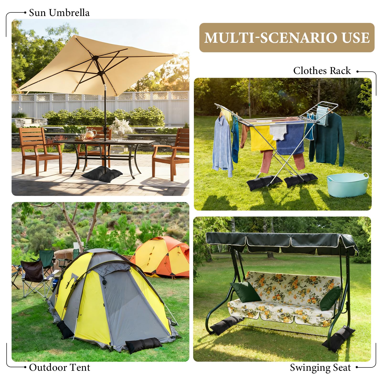 EXLECO 4pcs Sand Befüllbare Bodengewichte je 22 kg, Sandsack Gewichte für Sonnenschirm Beschwerer Gewölbte Beschwerungssäcke für Outdoor Sandsäcke zum Beschweren Gewichtssack für Terrasse Garten