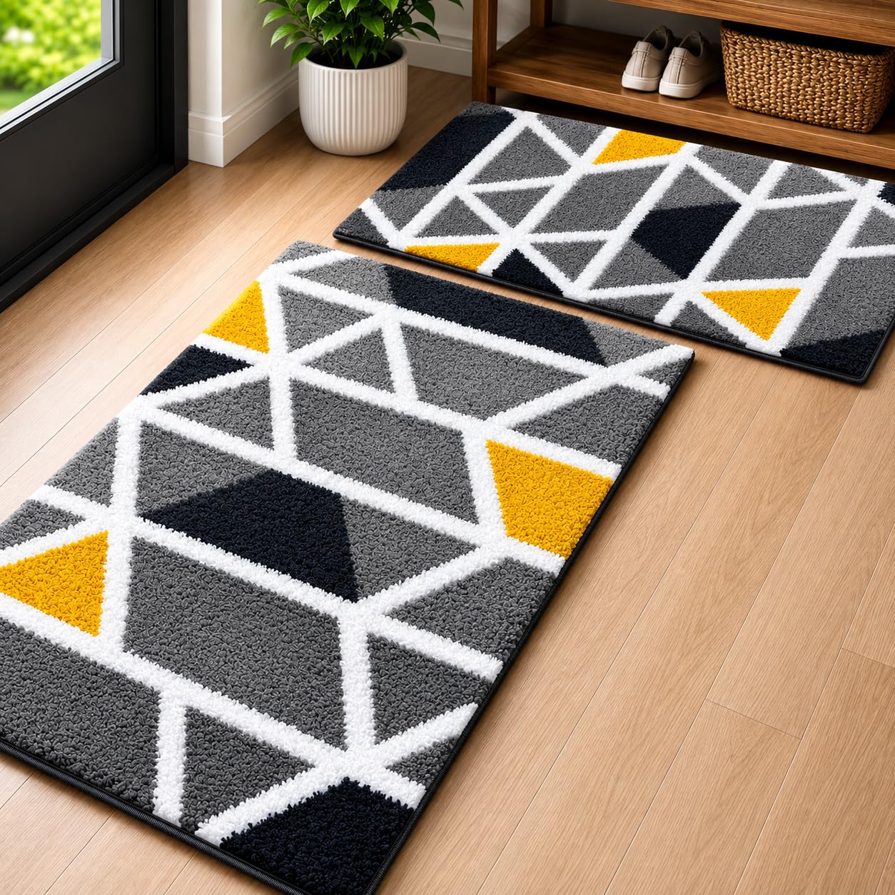 Roseate Mosaic Anti Skid (50x80 cm) Microfiber 2000 GSM Bath Mat for Bathroom/Bedroom/Door Mat/Floor Mat (Grey) Pack of 2