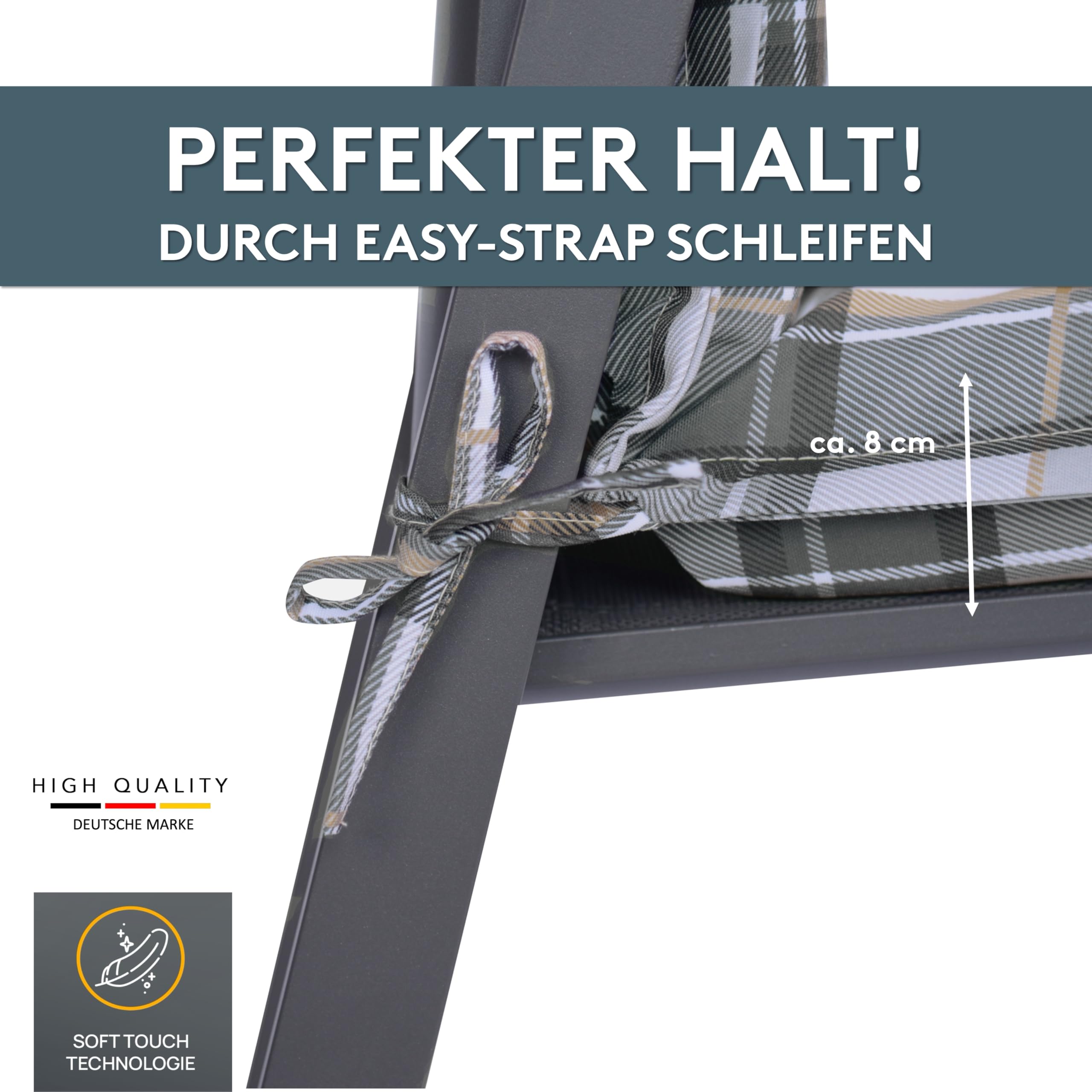 LILENO HOME Zonneligkussen als 1-delige set, rolligstoel, in geruit, groen, tuinligstoel, kussen voor strandstoel, kussen voor tuinligstoel, 188 x 60 x 8 cm, Mar
