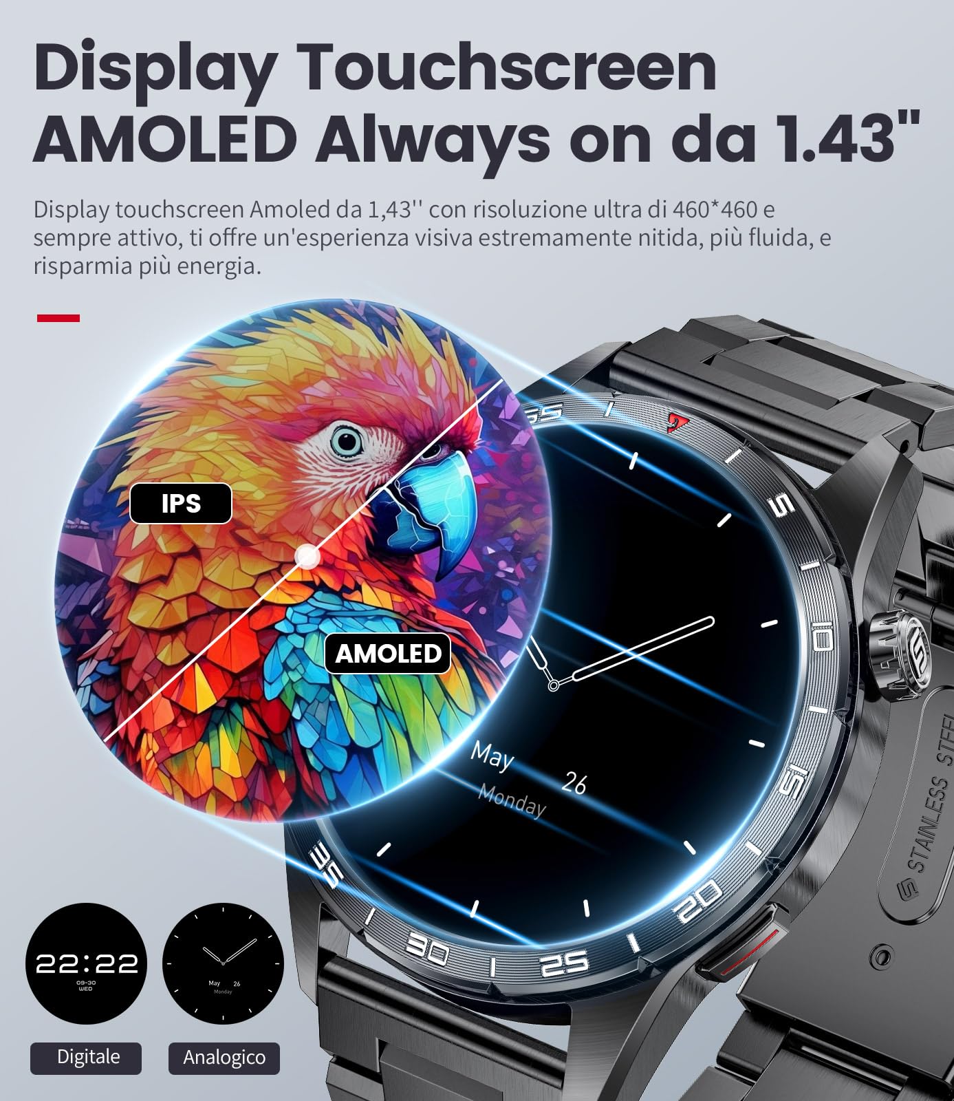 FOXBOX 2024 Smartwatch Uomo con 3 Cinturini 1.43"AMOLED Orologio Smartwatch con Chiamate Bluetooth, 400mAh 110+ Modalità Sportive,IP68 Impermeabile Sonno/Cardiofrequenzimetro per Android iOS,Nero