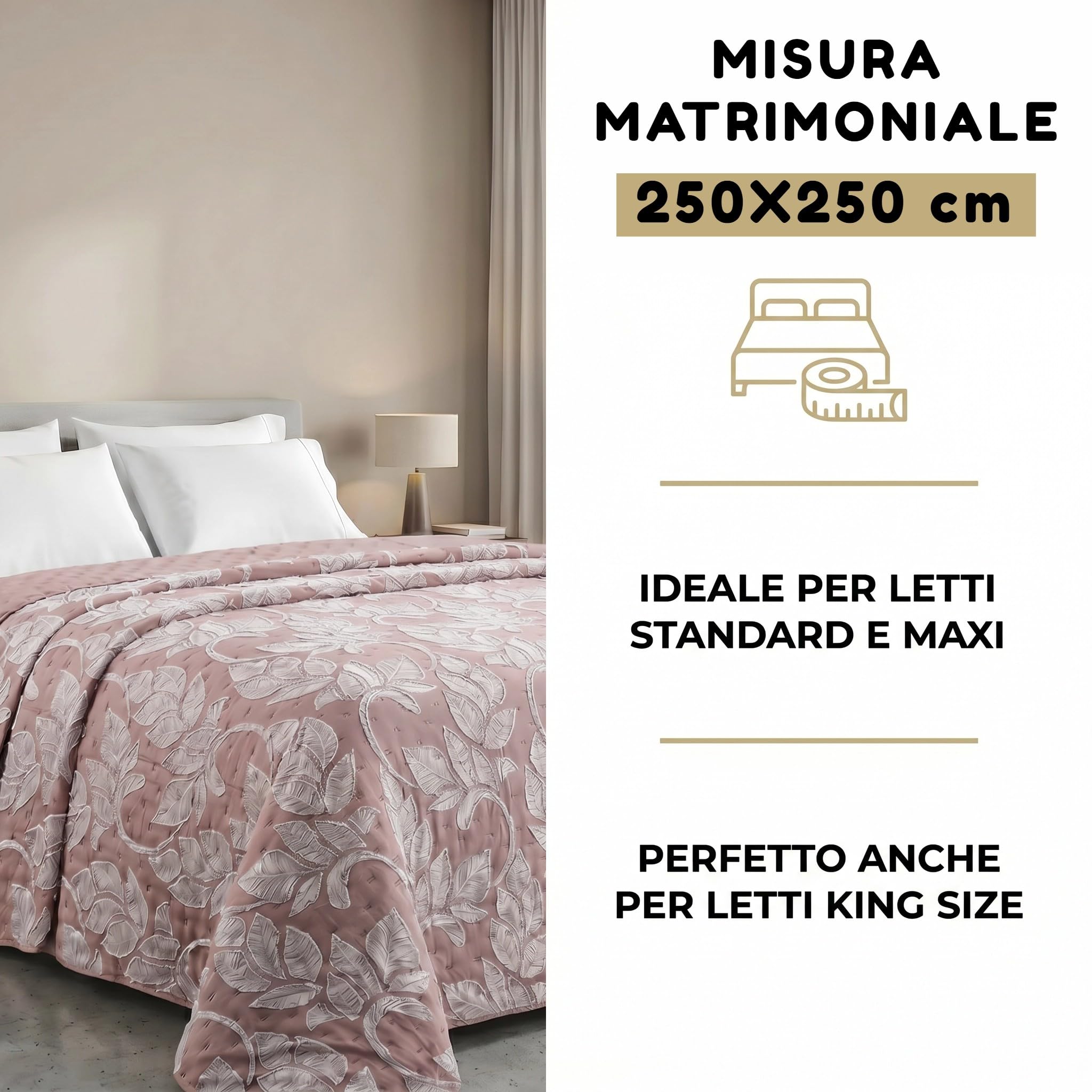 Riad Arredo Trapuntino Matrimoniale Primaverile Estivo Double Face Ricamato Morbida Microfibra 250x250 cm - Copriletto Trapuntato Leggero Elegante Moderno Anallergico (Clipper Rosa Antico)