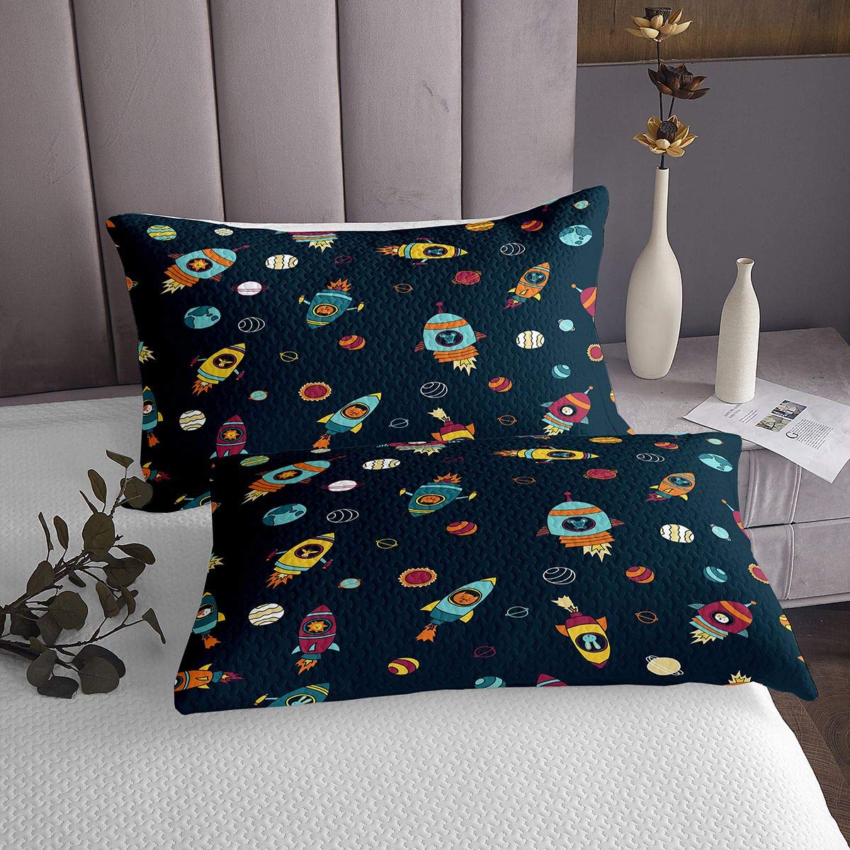 Homemissing Astronaut Rocket Coverlet - Colcha acolchada para niños y niñas, astronauta, astronauta, colcha, colcha, para astronauta, astronauta, tamaño individual