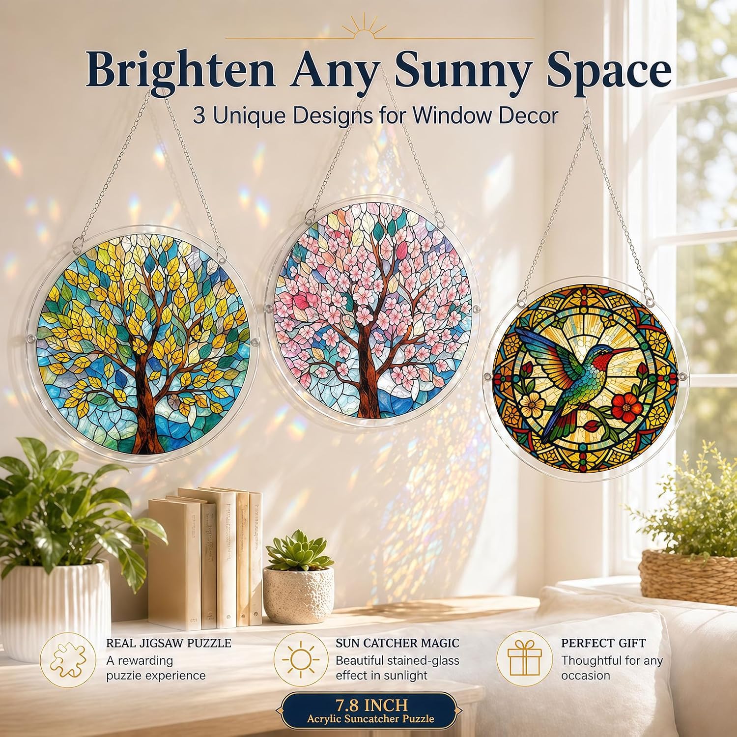 Acrylic Jigsaw Puzzle Suncatcher, Hummingbird Sun Catcher Puzzle Kit for Adults, DIY Acrylic Jigsaw Art Puzzle Window Hanging Ornament, Creative Home Decor Ornament with Whimsical Pieces Gift for Mom