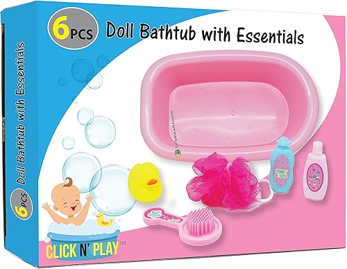 Miniatura 5 de Click N' Play Juego de bañera de muñeca con accesorios  Juego de bañera para bebé para niñas y niños pequeños con 6 accesorios  Juguete de baño de