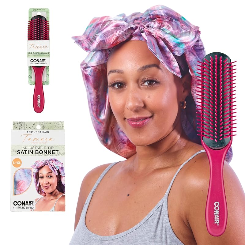 Conair x Tamera Mowry Collection Conjunto com escova para definição de cachos e touca de cetim
