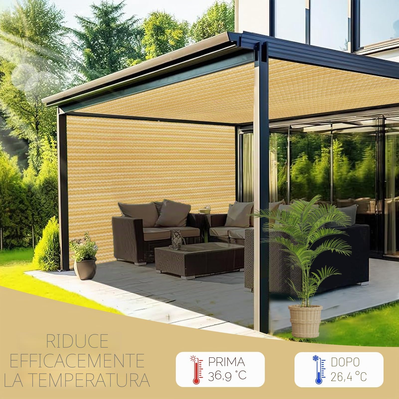 Tenda parasole beige per giardino, serra, pergolato, cortile, terrazza, piante floreali