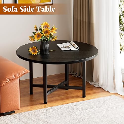 Miniatura 4 de Coffee Table, 23.6" Small Coffee Tables, Black Round Coffee Tables for Living Room, Floor Table for Sitting on The Floor, Center Coffee Table with