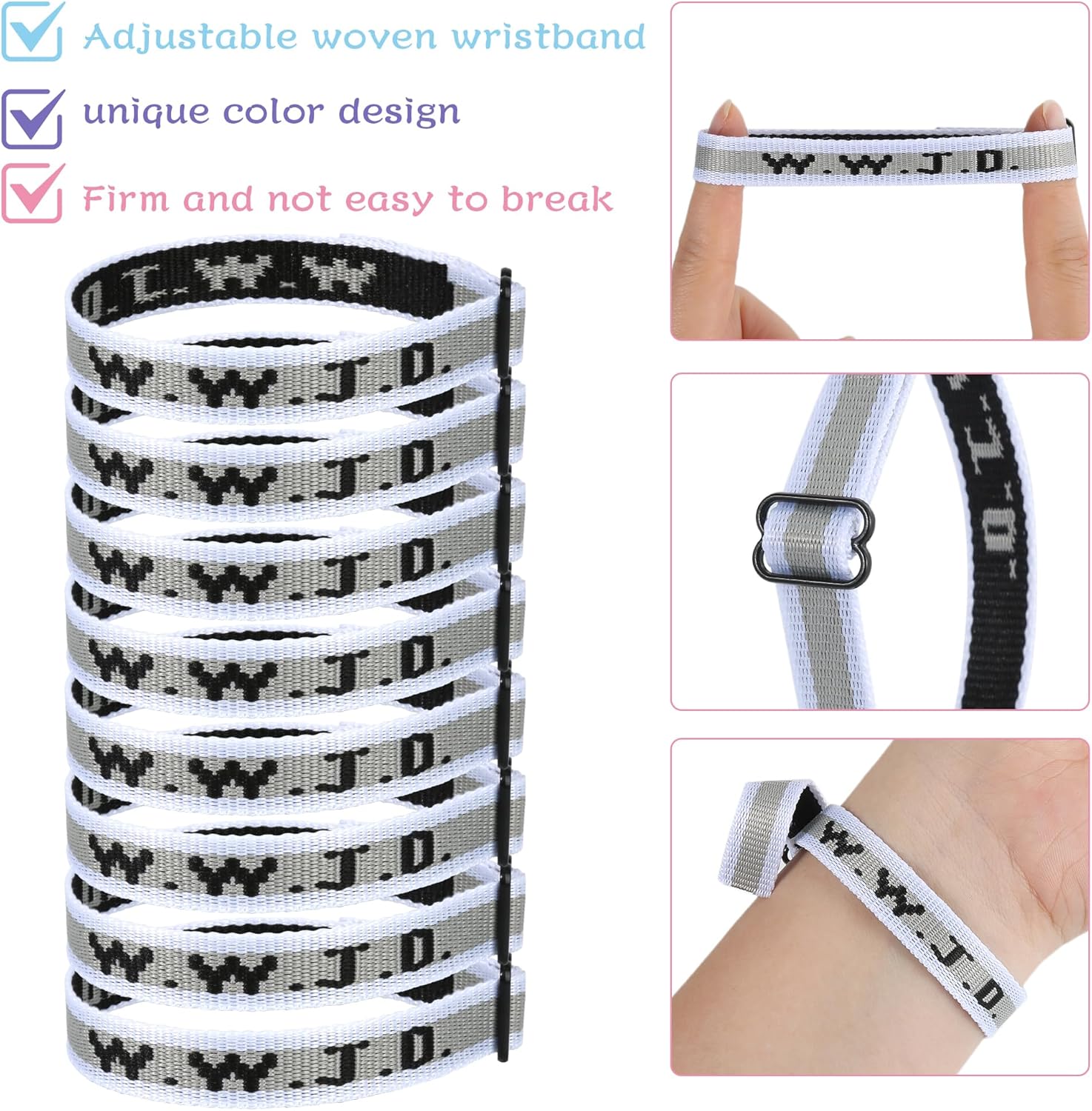 WWJD Christian Bracelet Pack for Women Men, Christian Jesus Gifts Adjustable Wristbands, WWJD Bracelets Bulk - What Would Jesus Do Bracelet - Image 3