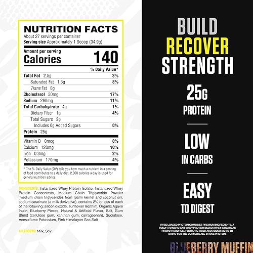 Miniatura 2 de Ryse Core Series Proteína cargada  Construye recupera fuerza  088oz de proteína de suero  Fibra prebiótica añadida y MCT  Bajo en carbohidratos y