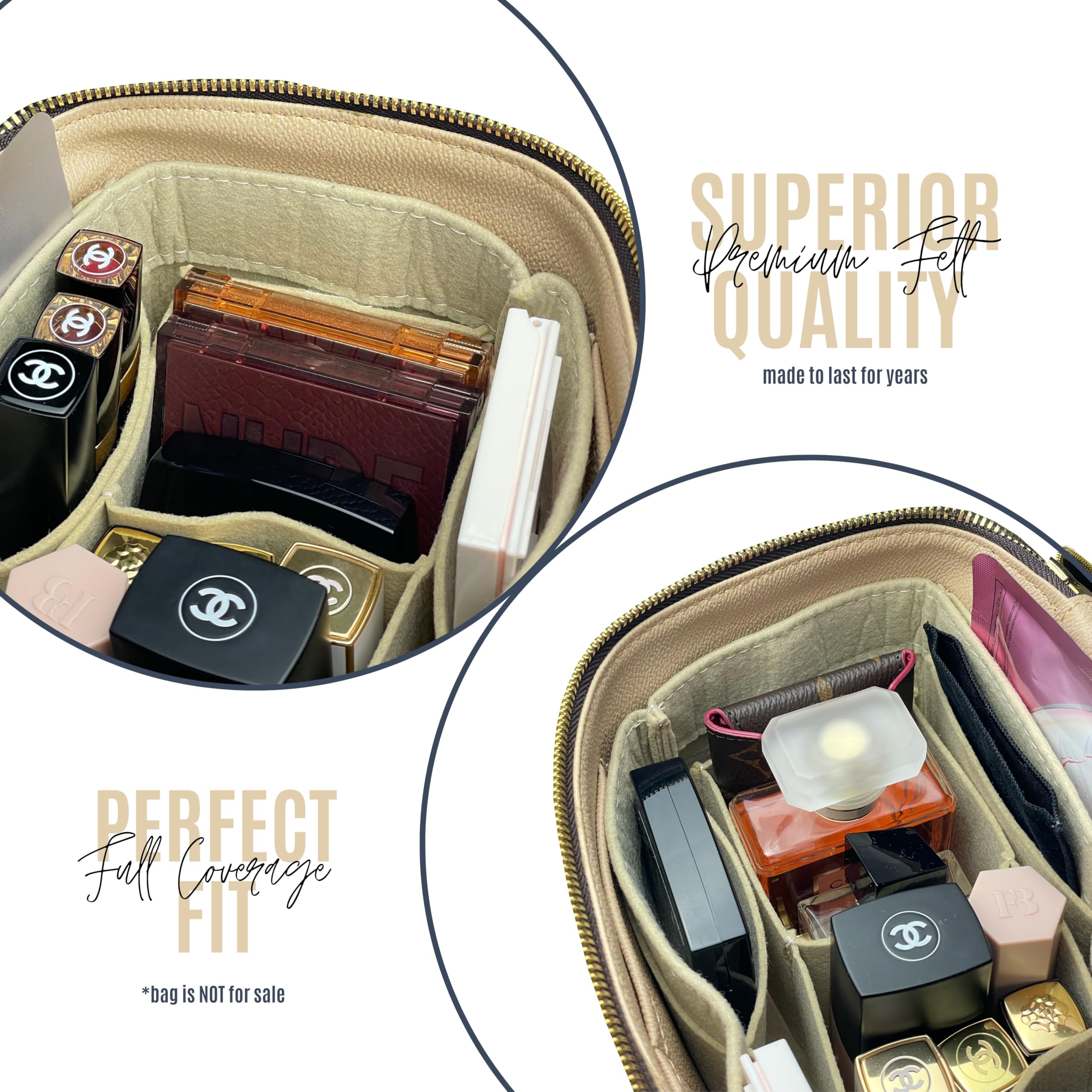 Divitize Organizer premium kompatybilny z LV Nice BB/Mini/Nano/Vanity Case - Miękki filc, dopasowany wzór, wyjmowana torba środkowa, 24 kolory (kremowy, ładny BB)