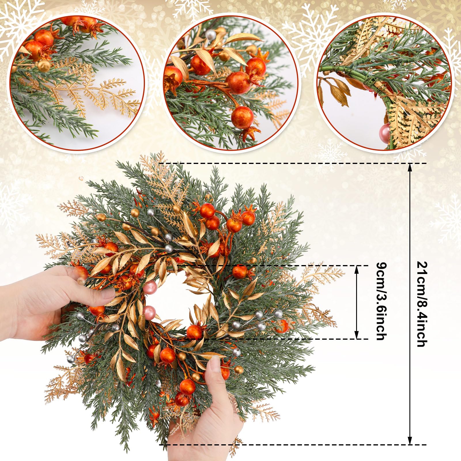 Christmas Candle Rings Wreaths Christmas Kitchen Cabinet Wreaths Artificial Berry Garland Wreaths Pillar Candle Rings Wreaths Mini Wreaths for Kitchen Cabinets Centerpiece Table Decorations(6 Pcs)