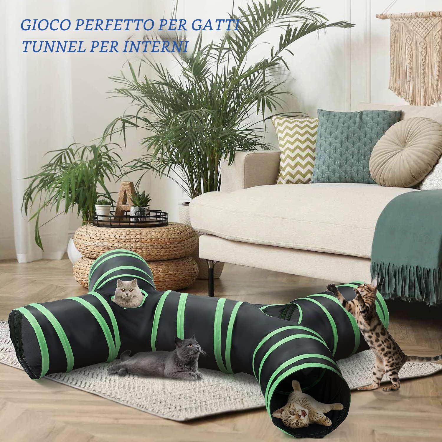 Tunnel per gatti aggiornato di tipo osseo, tubo per tunnel di gioco per animali domestici a 4 vie pieghevole con sacchetto di stoccaggio per gatti, cuccioli, conigli, furetti, porcellini d'India, uso