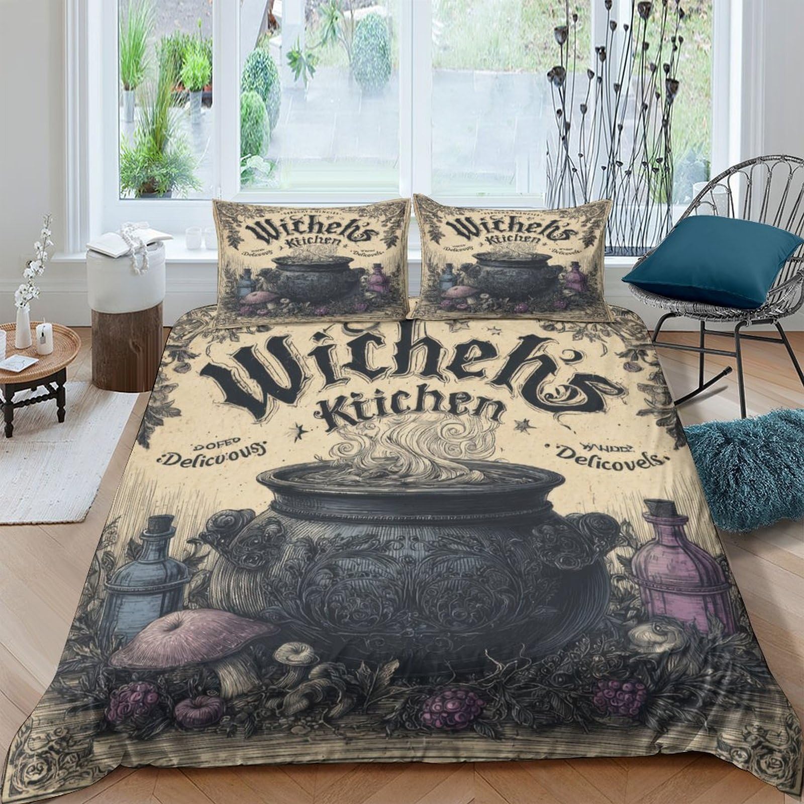 Ctjqhvkz Style-6 3D Printed Witch's Kitchen Fitted Sheet Microfiber Soft Decor Magic Potion Bed Cover For Bedroom Dorm House Single（135X200cm）