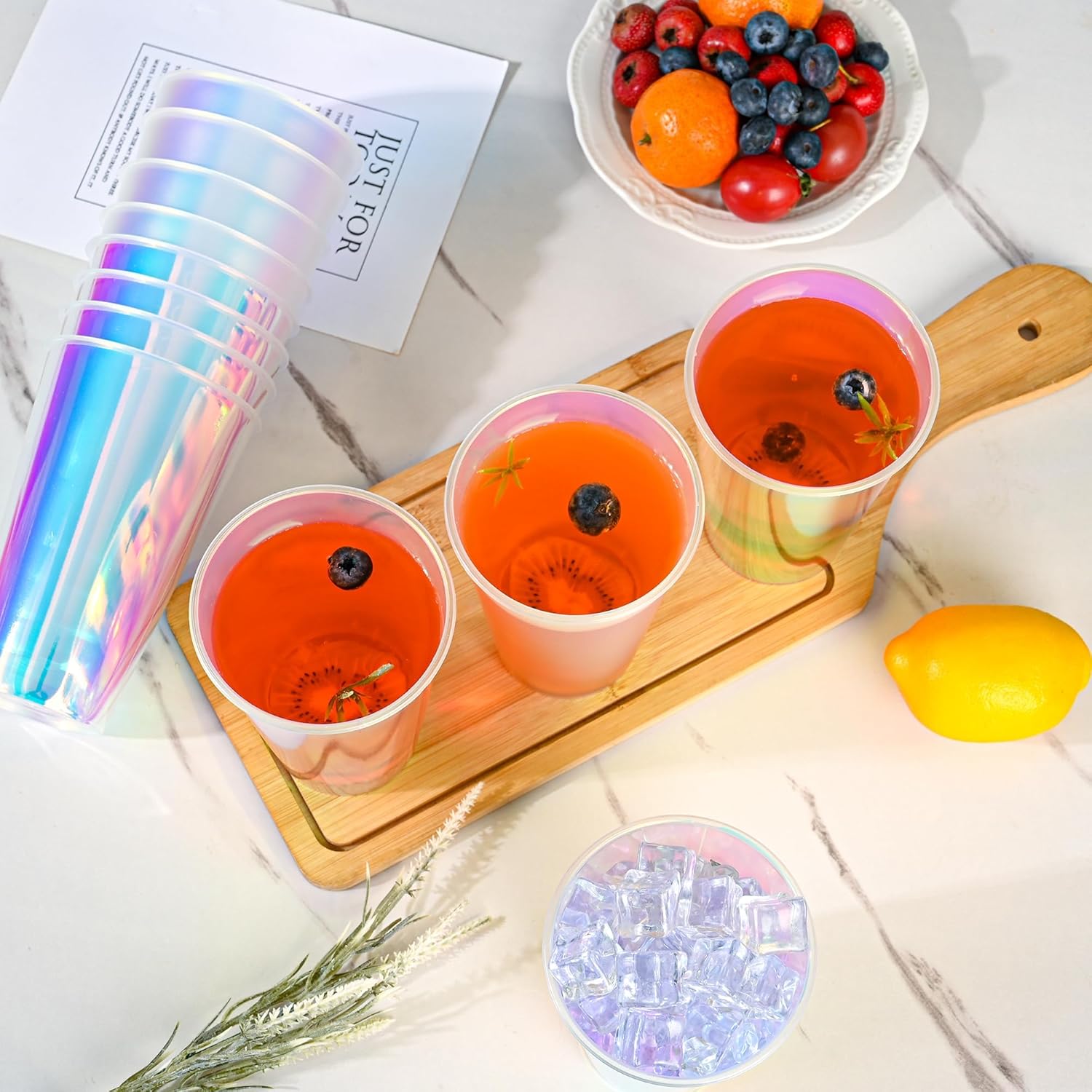 30Pcs 2 Styles Iridescent Plastic Cups 16oz Bachelorette Disco Glitter Cups Drinking Cups Party Favor Cup Disposable Iridescent Pastel Party Supplies for Unicorn Bachelorette Party Birthday Wedding - Image 3