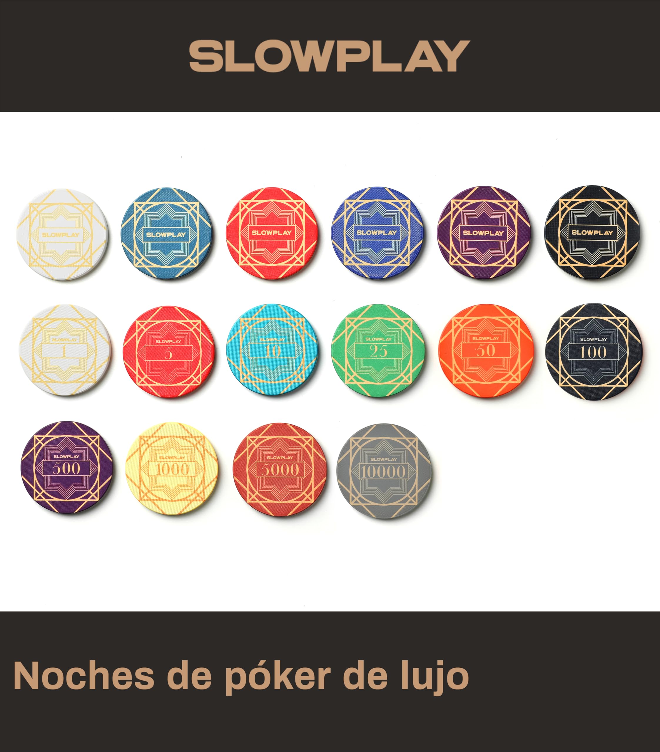 SLOWPLAY Nash - Fichas de Póquer Cerámica, 39 mm, 10 Gramos, 50 Unidades | Fichas Profesionales de Casino con Denominación de 1000 para Texas Hold'em