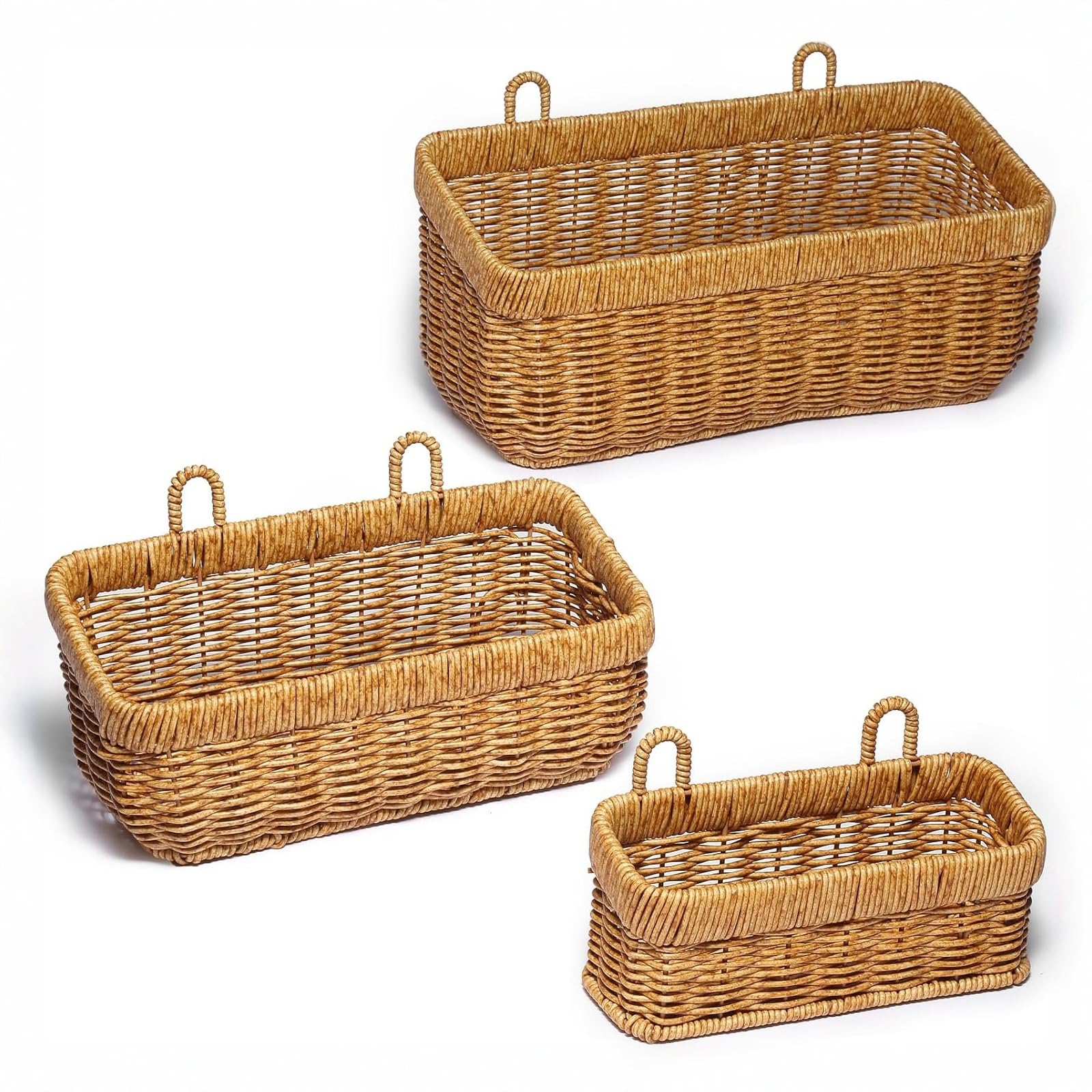 2 Pack Woven Storage Basket,Organizer Trays, Paper Box,Vintage Bin for Bathroom, Kitchen,Vanity Countertop Table Shelf (Yellow, 3 pc (set))