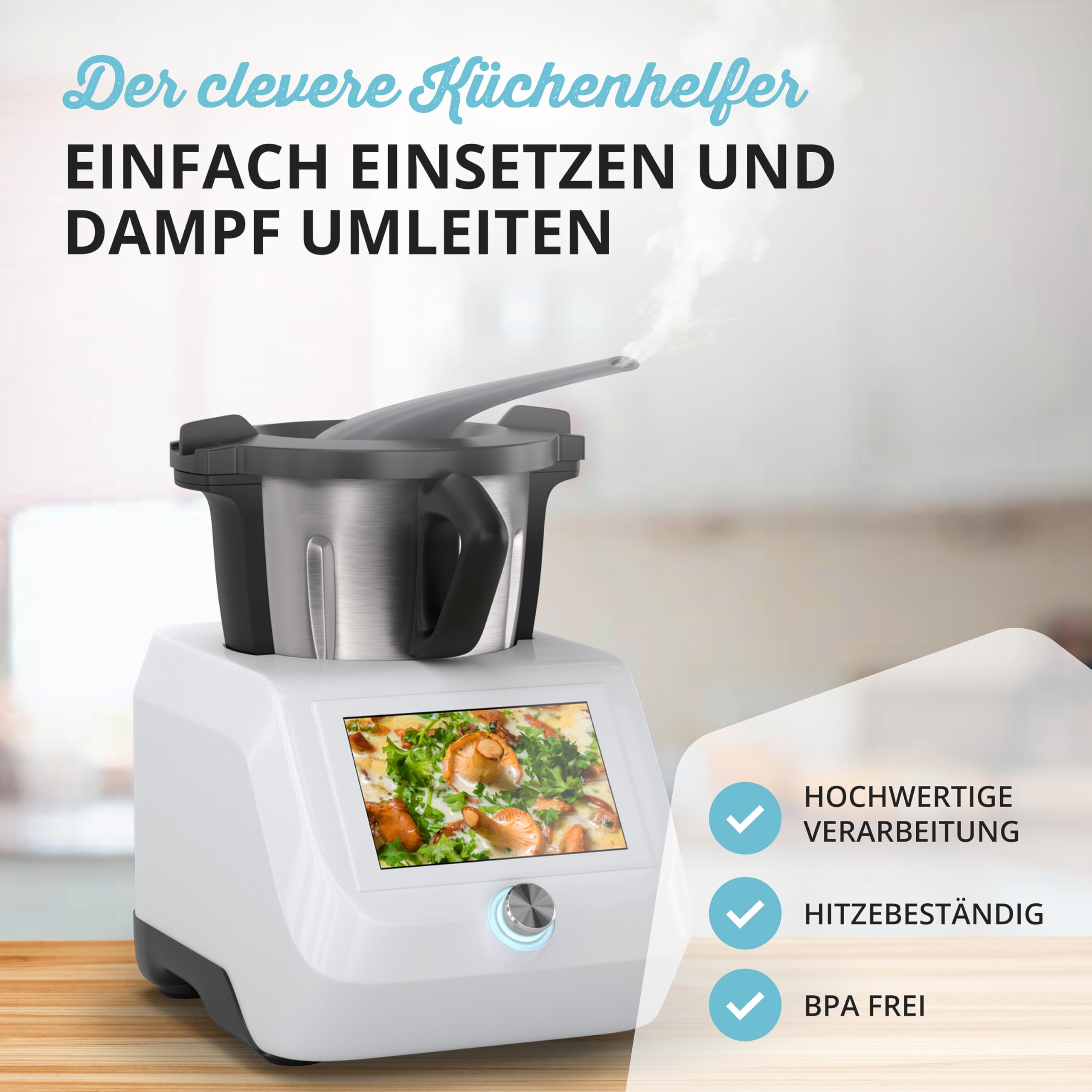 LAINFELD nasadka oprowadzająca do Monsieur Cuisine Connect i Smart, ochrona szafek wiszących, akcesoria kuchenne do MCC i MCS | Chroni szafki wiszące przed rosnącą parą, akcesoria kuchenne do robota kuchennego