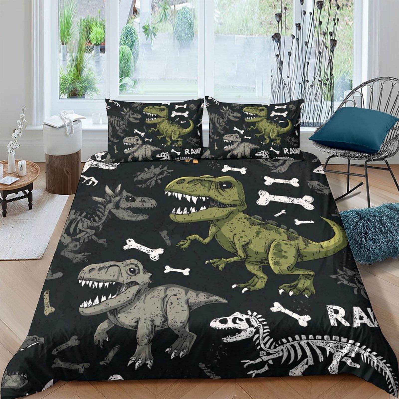 Ctjqhvkz Style-4 3D Printed Dinosaur Skeleton Fitted Sheet Microfiber Soft Dark Bed Cover For Bedroom Guest Room Decor Protection Single（135X200cm）