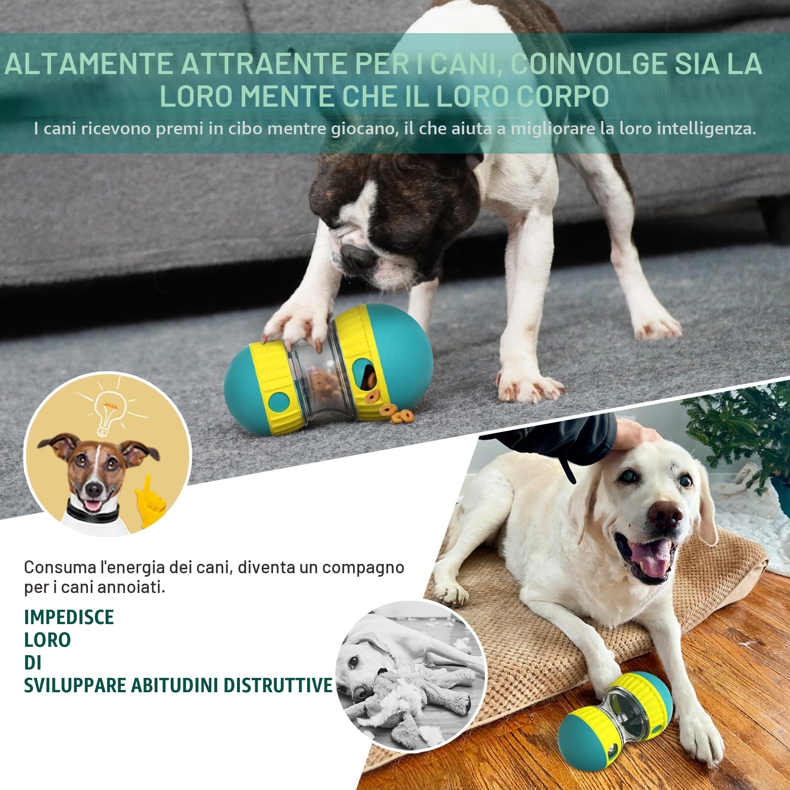 Giocattolo interattivo per cani, indistruttibile per cuccioli, mangiatoia, dispenser di dolcetti, mangiatoia per cani, alimentazione lenta, per razze da masticare aggressive di taglia