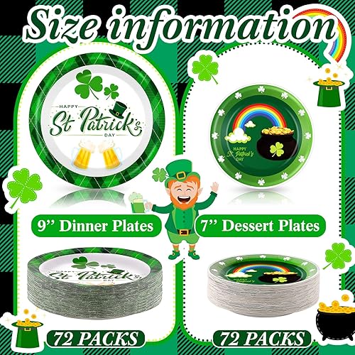Miniatura 2 de 144 platos del día de San Patricio suministros para fiestas del día de San Patricio platos de postre del día de San Patricio platos de papel de