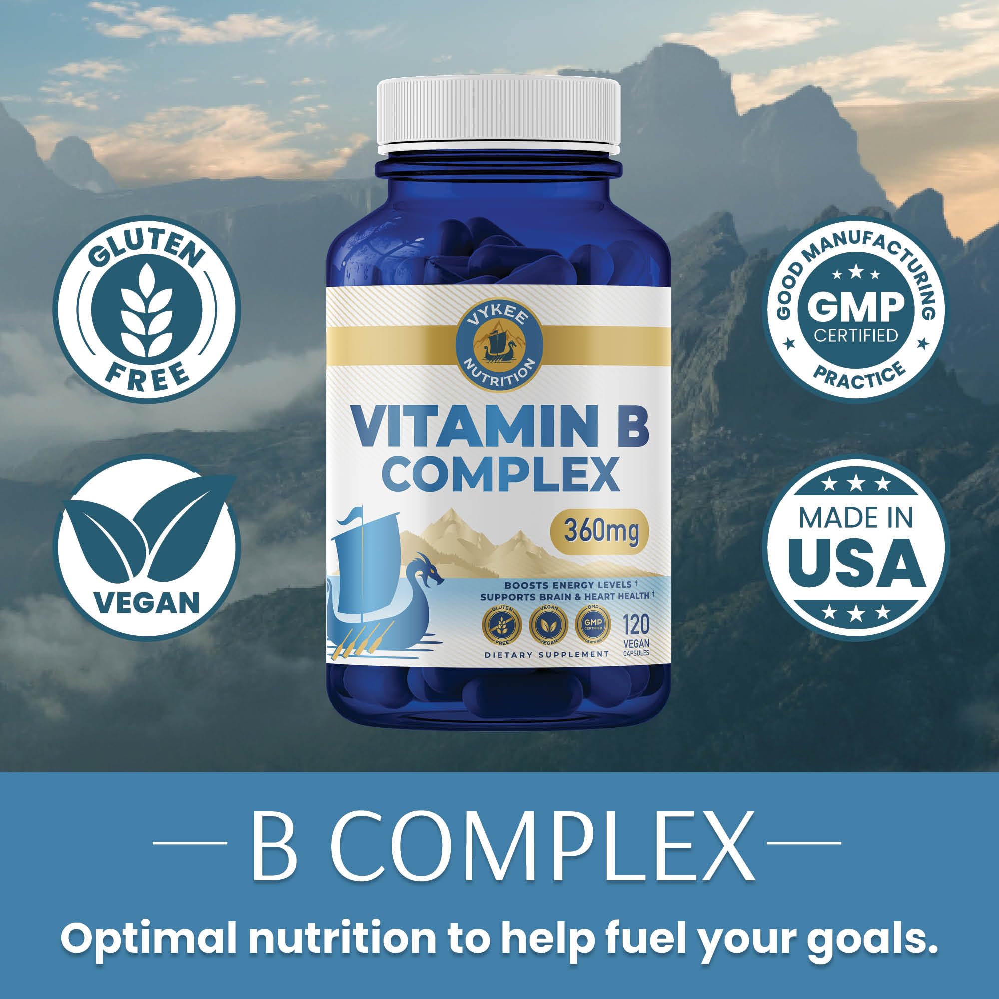 Vykee Nutrition B Complex Supplement, 750mg DFE Folate, 440mcg B12/Biotin — Amazon image 2