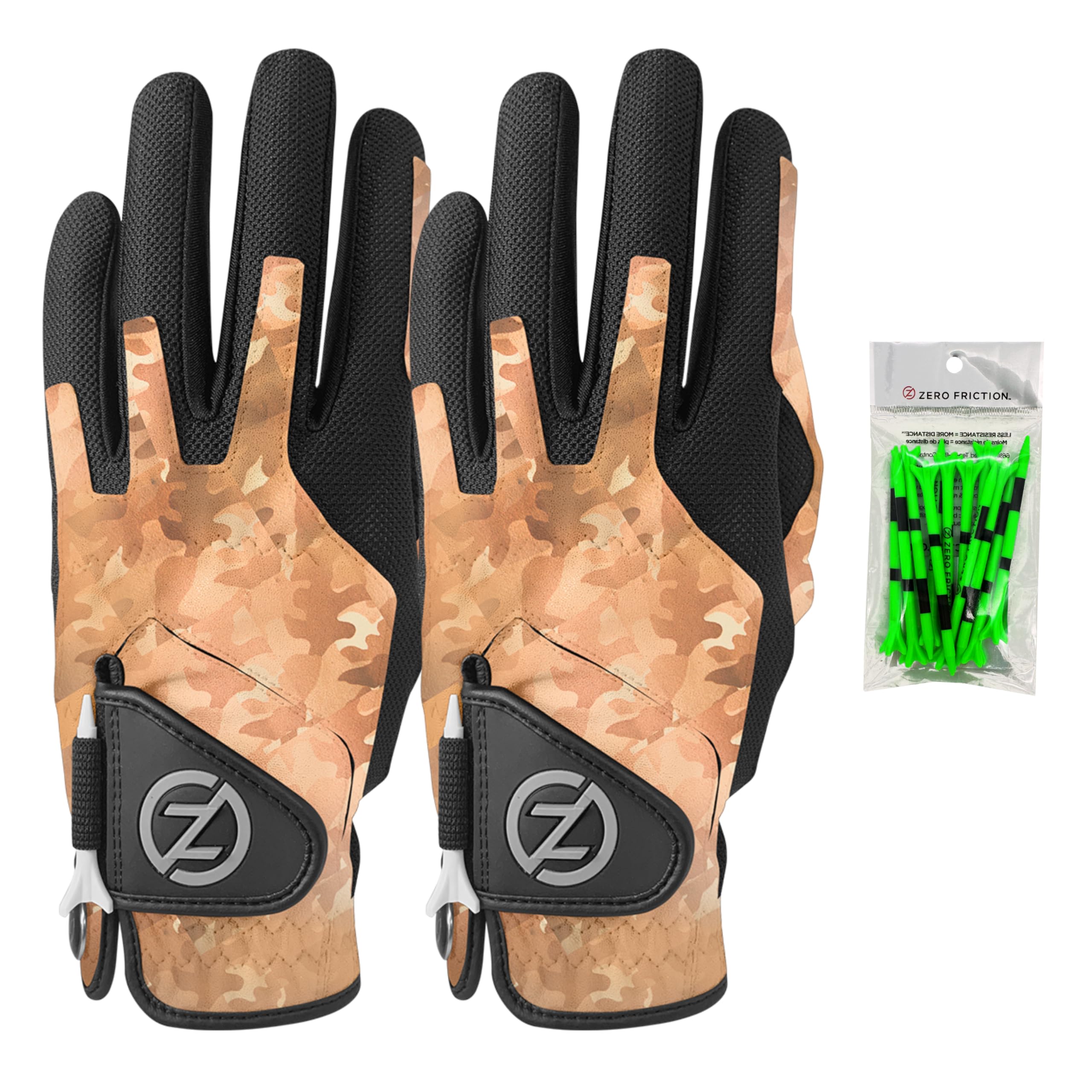 Zero Friction 2 Pack Mens Synthetic Golf Glove Compression Fit Universal Fit One Size
