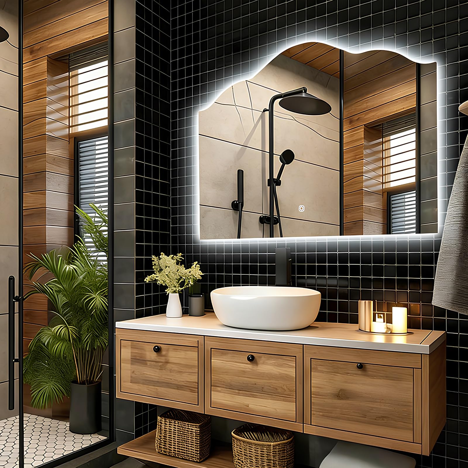 FGXHHS 30x50cm/40x60cm/50x70cm/60x80cm LED with Lights, for Bathroom, Lighted Vanity Wall, 3 Colors Lighting(60x80cm/23.6x31.5in)