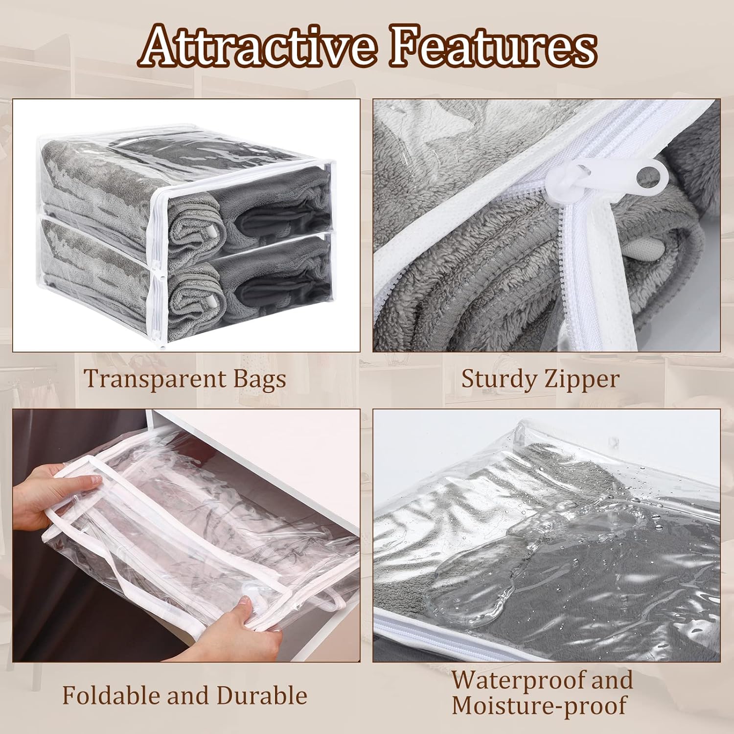 Kingdder 16 Pcs Clear Zippered Storage Bags Plastic Sweater Bags with Zipper 12 x 12 x 4 Inch Vinyl Sheet Organizer and Storage for Clothing Blankets Sheet Linen Bed Pillow Cube Organizer - Image 3