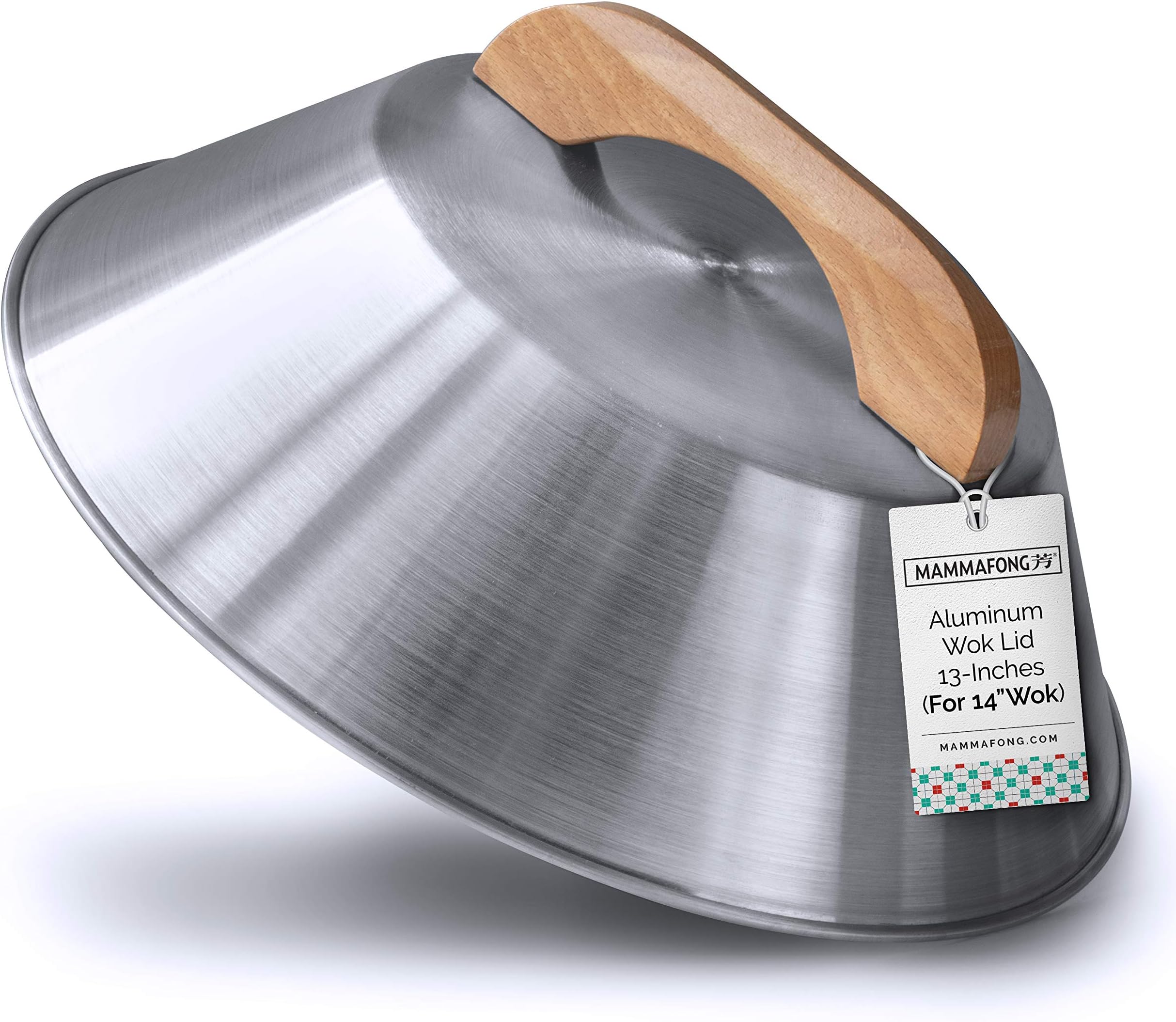 Mammafong Aluminum Wok Cover for 14" Hand Hammered Wok, 13.5 inch Flat Wok Lid