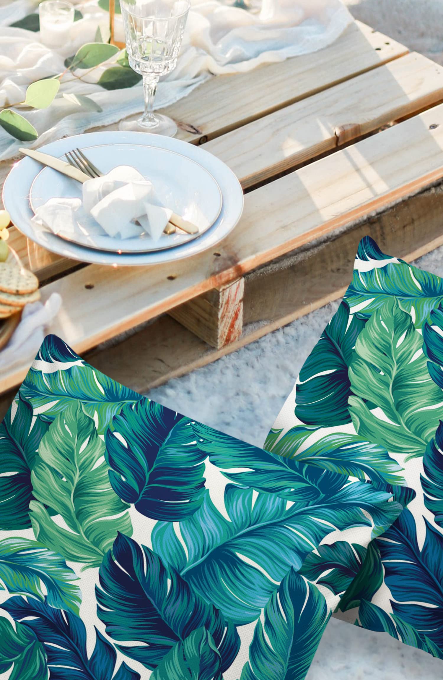 Outdoor Pillow Covers Waterproof, Close-up Tropical Plants Leaves Filling All Weather Cushion Case Set of 2, Green Banana Plam Tree Leaves Decorative Pillowcases for Sofa Patio Furniture 18