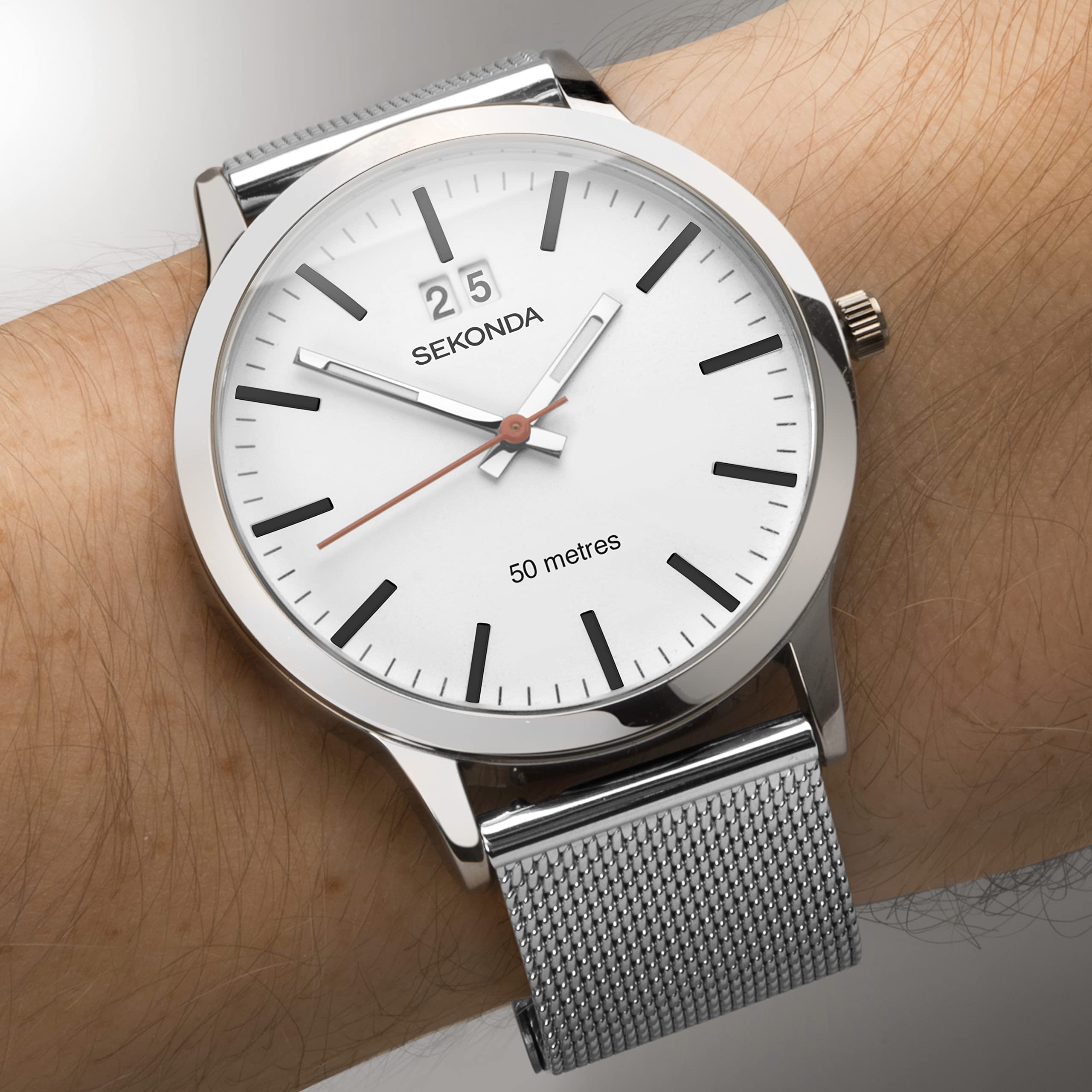 Sekonda Reloj para hombre, esfera blanca con correa de cuero negro 1939