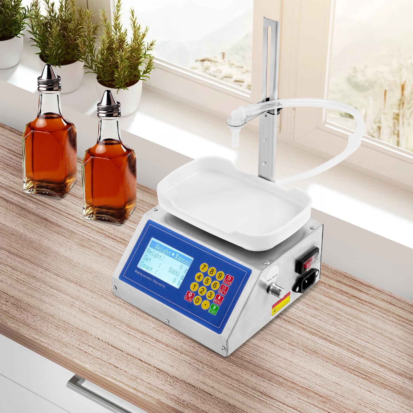 Riempitrice digitale 220 V, impianto di riempimento liquido con pompa a membrana e LCD, capacità 8 g-3 kg, altezza di riempimento 0-32 cm, per liquori, miele, olio, cosmetici, detergenti
